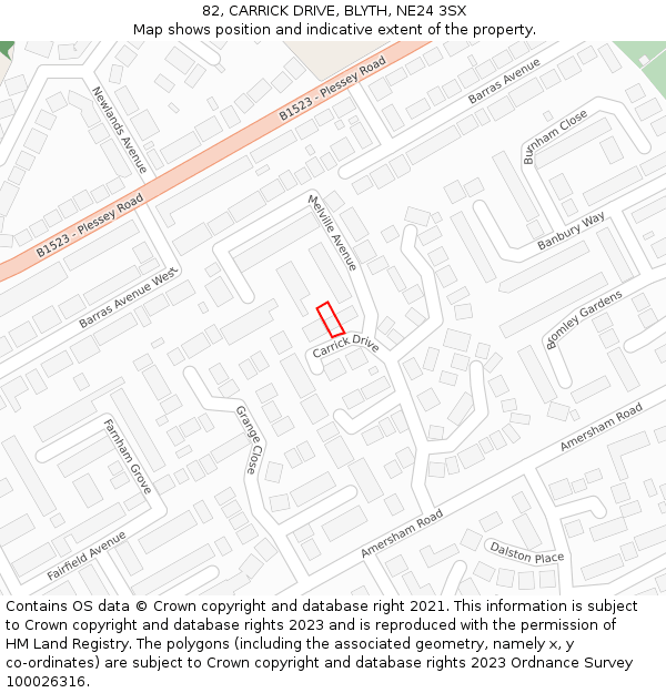 82, CARRICK DRIVE, BLYTH, NE24 3SX: Location map and indicative extent of plot