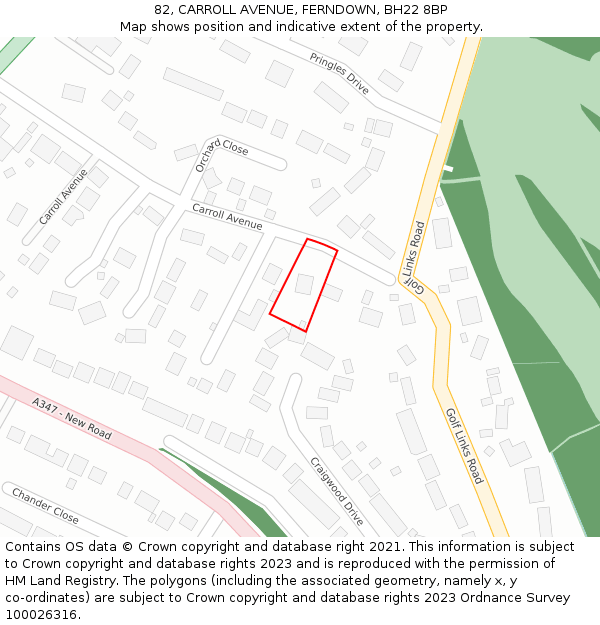 82, CARROLL AVENUE, FERNDOWN, BH22 8BP: Location map and indicative extent of plot