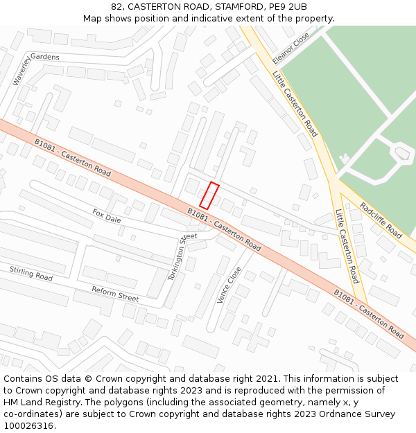 82, CASTERTON ROAD, STAMFORD, PE9 2UB: Location map and indicative extent of plot