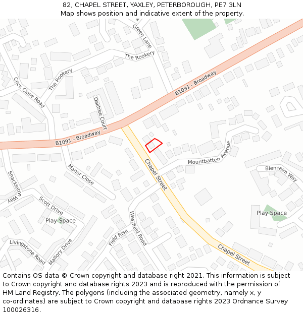 82, CHAPEL STREET, YAXLEY, PETERBOROUGH, PE7 3LN: Location map and indicative extent of plot