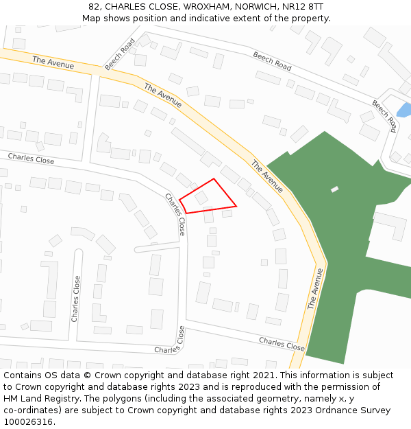 82, CHARLES CLOSE, WROXHAM, NORWICH, NR12 8TT: Location map and indicative extent of plot