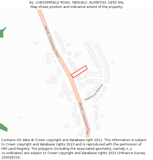 82, CHESTERFIELD ROAD, TIBSHELF, ALFRETON, DE55 5NL: Location map and indicative extent of plot