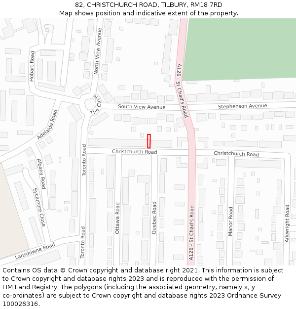 82, CHRISTCHURCH ROAD, TILBURY, RM18 7RD: Location map and indicative extent of plot
