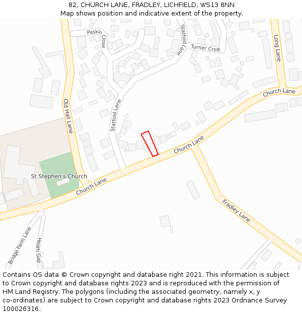 82, CHURCH LANE, FRADLEY, LICHFIELD, WS13 8NN: Location map and indicative extent of plot