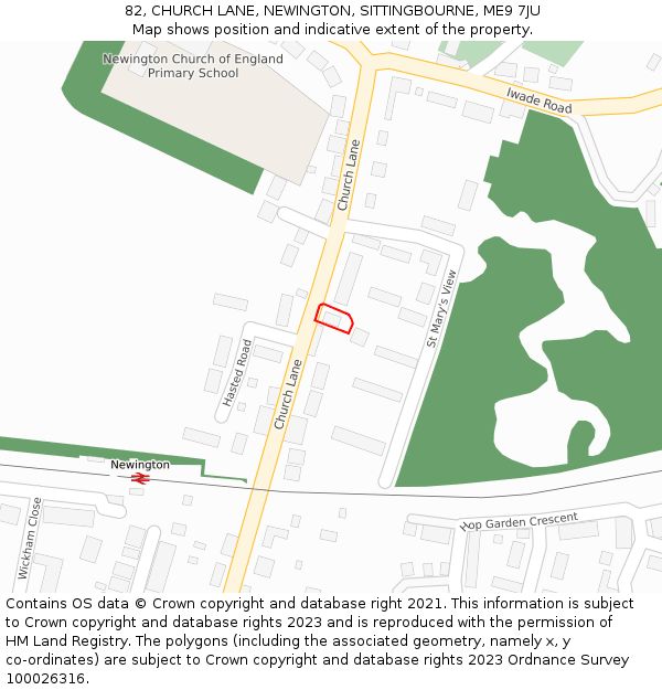 82, CHURCH LANE, NEWINGTON, SITTINGBOURNE, ME9 7JU: Location map and indicative extent of plot