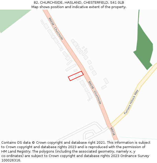 82, CHURCHSIDE, HASLAND, CHESTERFIELD, S41 0LB: Location map and indicative extent of plot