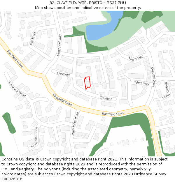82, CLAYFIELD, YATE, BRISTOL, BS37 7HU: Location map and indicative extent of plot