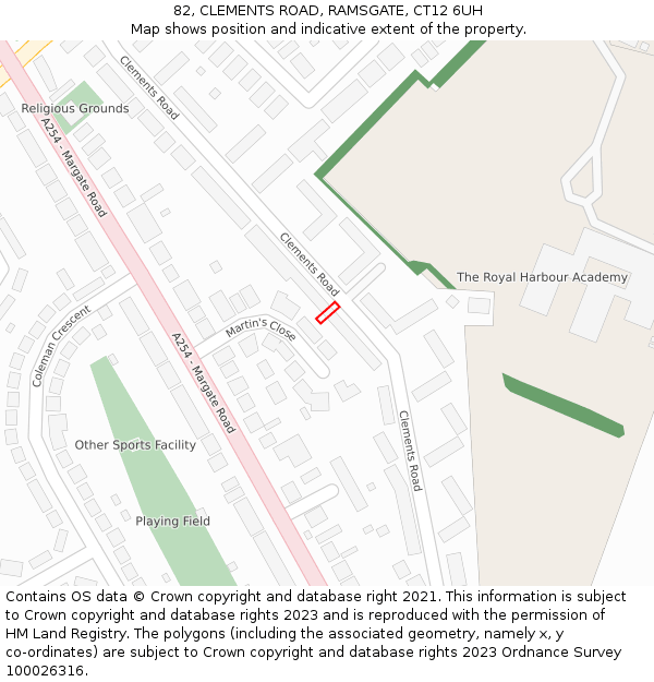 82, CLEMENTS ROAD, RAMSGATE, CT12 6UH: Location map and indicative extent of plot