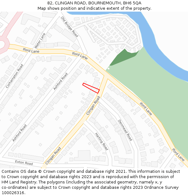 82, CLINGAN ROAD, BOURNEMOUTH, BH6 5QA: Location map and indicative extent of plot