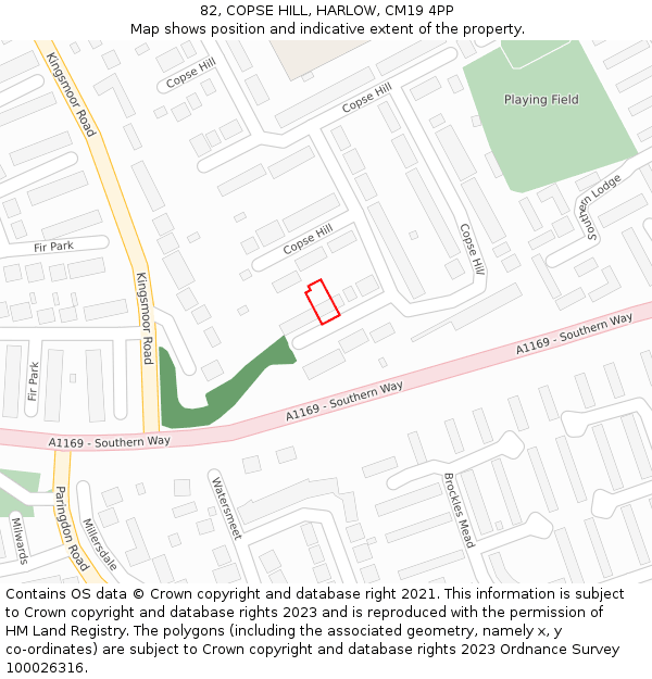 82, COPSE HILL, HARLOW, CM19 4PP: Location map and indicative extent of plot
