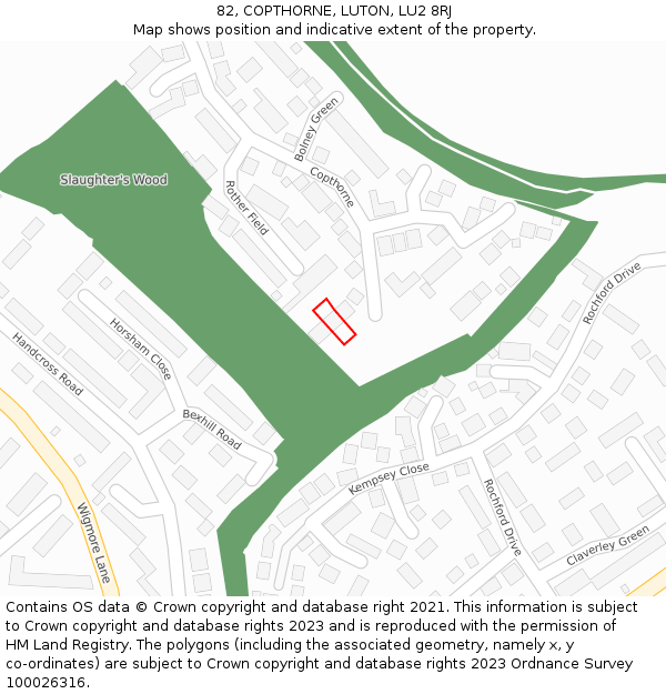 82, COPTHORNE, LUTON, LU2 8RJ: Location map and indicative extent of plot