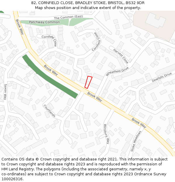 82, CORNFIELD CLOSE, BRADLEY STOKE, BRISTOL, BS32 9DR: Location map and indicative extent of plot