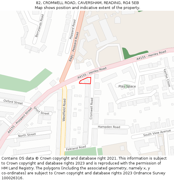 82, CROMWELL ROAD, CAVERSHAM, READING, RG4 5EB: Location map and indicative extent of plot