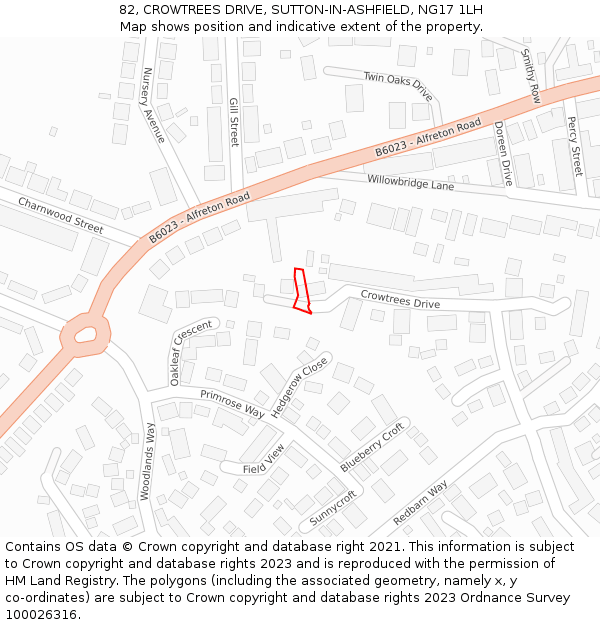 82, CROWTREES DRIVE, SUTTON-IN-ASHFIELD, NG17 1LH: Location map and indicative extent of plot