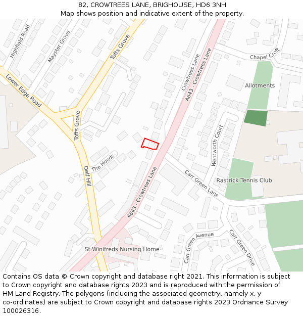 82, CROWTREES LANE, BRIGHOUSE, HD6 3NH: Location map and indicative extent of plot