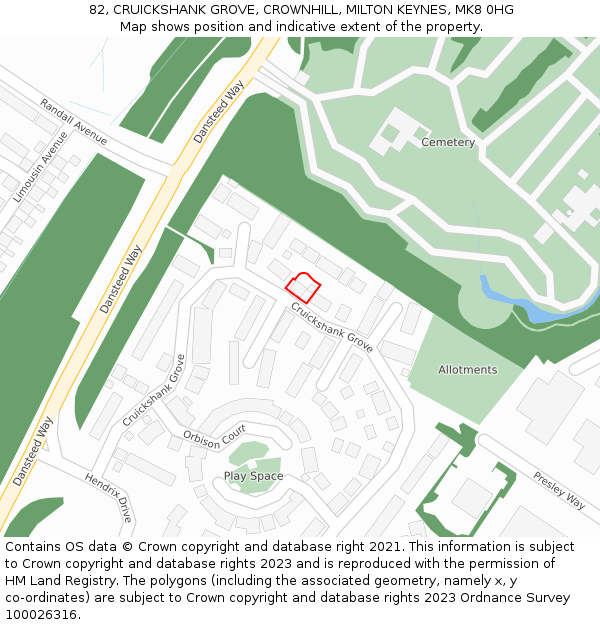 82, CRUICKSHANK GROVE, CROWNHILL, MILTON KEYNES, MK8 0HG: Location map and indicative extent of plot