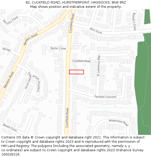 82, CUCKFIELD ROAD, HURSTPIERPOINT, HASSOCKS, BN6 9RZ: Location map and indicative extent of plot