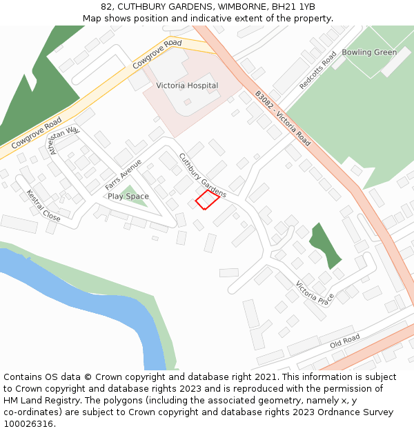 82, CUTHBURY GARDENS, WIMBORNE, BH21 1YB: Location map and indicative extent of plot