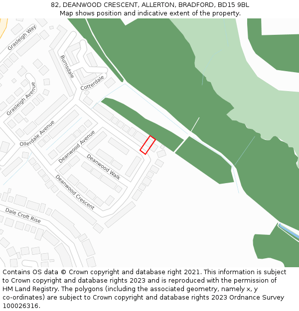 82, DEANWOOD CRESCENT, ALLERTON, BRADFORD, BD15 9BL: Location map and indicative extent of plot