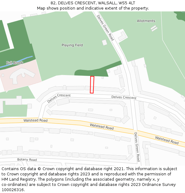 82, DELVES CRESCENT, WALSALL, WS5 4LT: Location map and indicative extent of plot