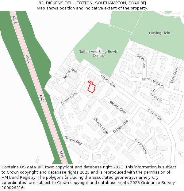 82, DICKENS DELL, TOTTON, SOUTHAMPTON, SO40 8FJ: Location map and indicative extent of plot