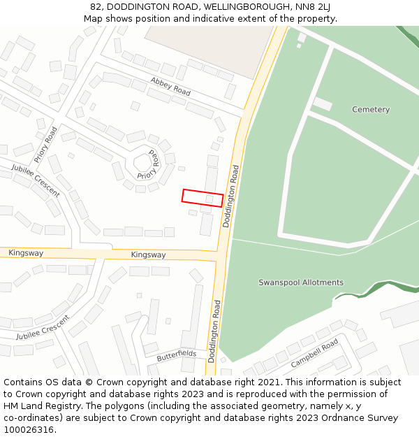 82, DODDINGTON ROAD, WELLINGBOROUGH, NN8 2LJ: Location map and indicative extent of plot