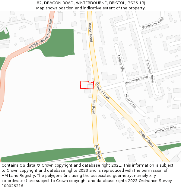 82, DRAGON ROAD, WINTERBOURNE, BRISTOL, BS36 1BJ: Location map and indicative extent of plot