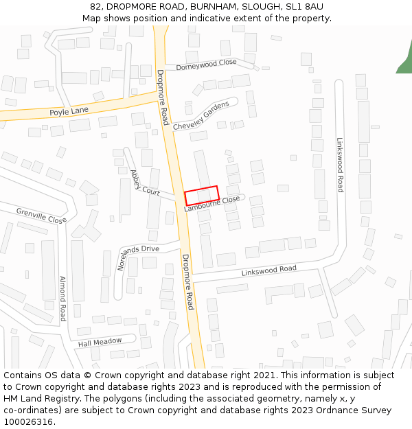 82, DROPMORE ROAD, BURNHAM, SLOUGH, SL1 8AU: Location map and indicative extent of plot