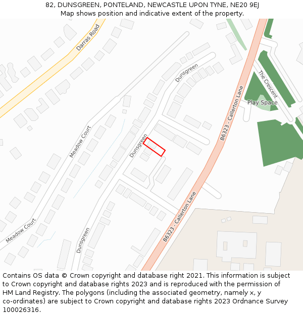 82, DUNSGREEN, PONTELAND, NEWCASTLE UPON TYNE, NE20 9EJ: Location map and indicative extent of plot