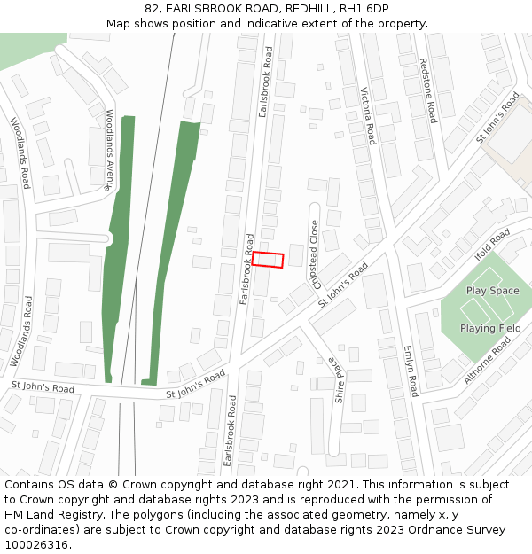 82, EARLSBROOK ROAD, REDHILL, RH1 6DP: Location map and indicative extent of plot