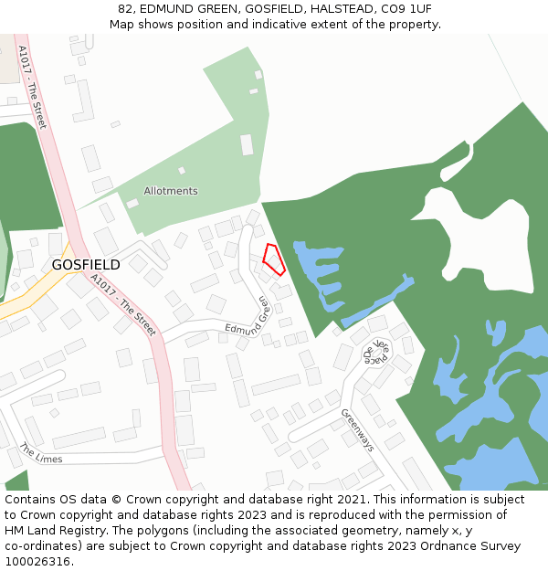 82, EDMUND GREEN, GOSFIELD, HALSTEAD, CO9 1UF: Location map and indicative extent of plot