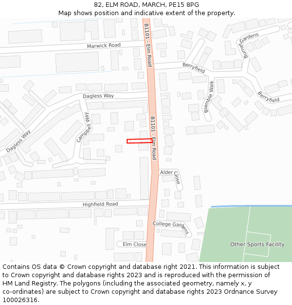 82, ELM ROAD, MARCH, PE15 8PG: Location map and indicative extent of plot