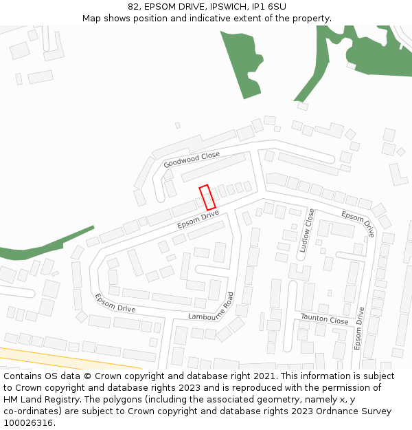 82, EPSOM DRIVE, IPSWICH, IP1 6SU: Location map and indicative extent of plot