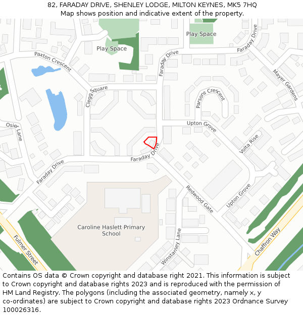 82, FARADAY DRIVE, SHENLEY LODGE, MILTON KEYNES, MK5 7HQ: Location map and indicative extent of plot