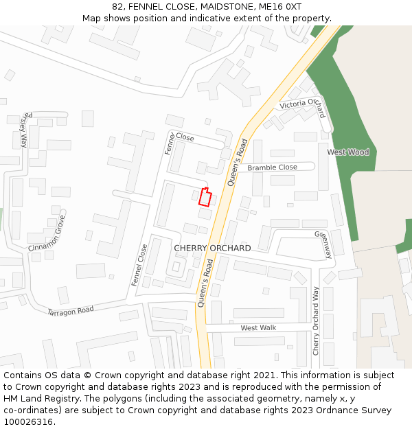 82, FENNEL CLOSE, MAIDSTONE, ME16 0XT: Location map and indicative extent of plot