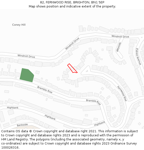 82, FERNWOOD RISE, BRIGHTON, BN1 5EP: Location map and indicative extent of plot