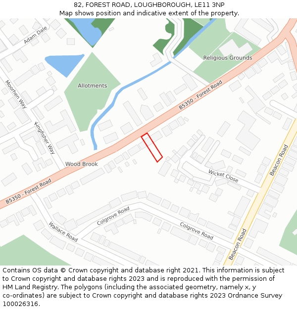 82, FOREST ROAD, LOUGHBOROUGH, LE11 3NP: Location map and indicative extent of plot