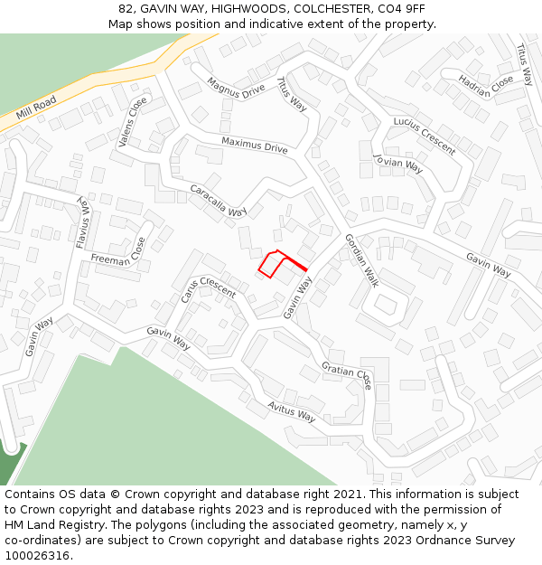 82, GAVIN WAY, HIGHWOODS, COLCHESTER, CO4 9FF: Location map and indicative extent of plot