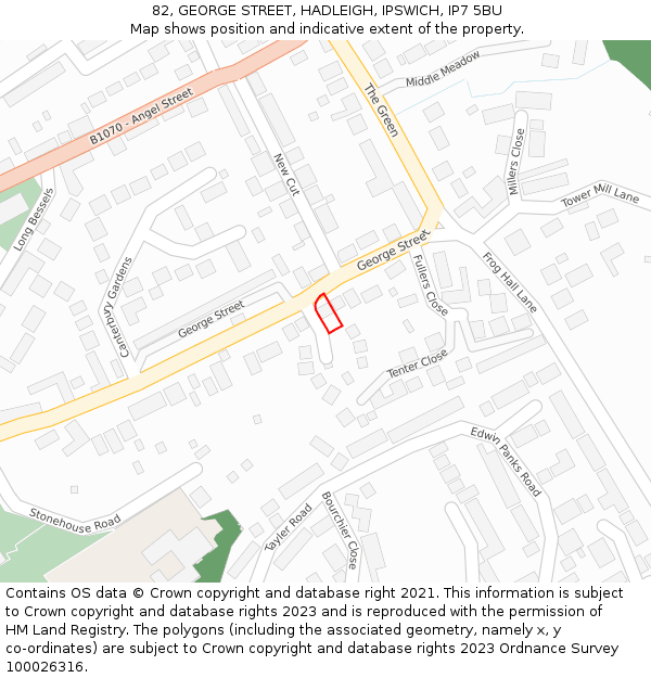 82, GEORGE STREET, HADLEIGH, IPSWICH, IP7 5BU: Location map and indicative extent of plot