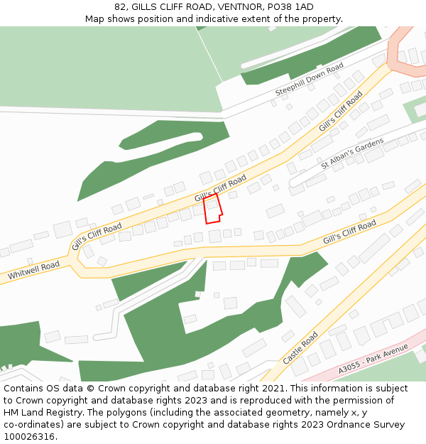 82, GILLS CLIFF ROAD, VENTNOR, PO38 1AD: Location map and indicative extent of plot