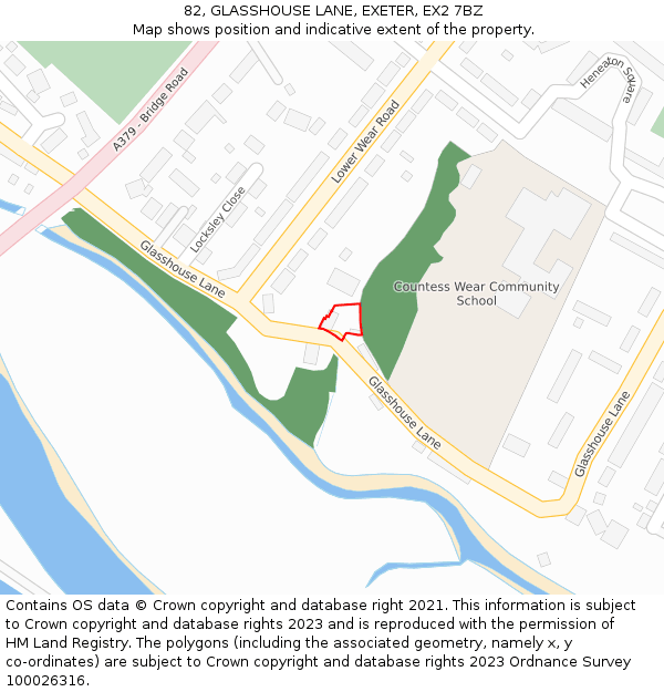 82, GLASSHOUSE LANE, EXETER, EX2 7BZ: Location map and indicative extent of plot