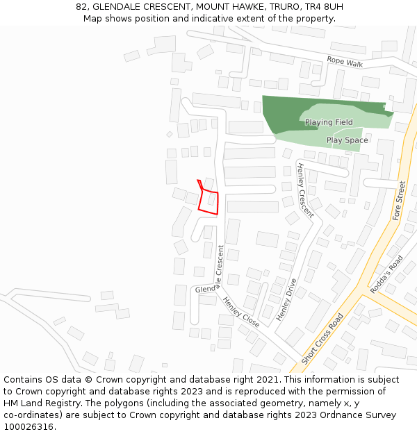 82, GLENDALE CRESCENT, MOUNT HAWKE, TRURO, TR4 8UH: Location map and indicative extent of plot