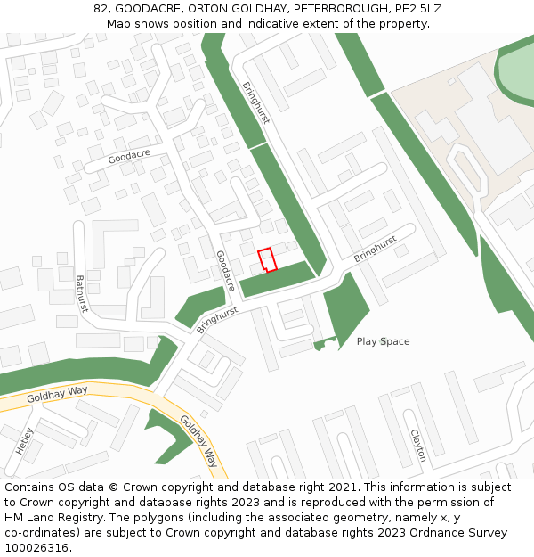 82, GOODACRE, ORTON GOLDHAY, PETERBOROUGH, PE2 5LZ: Location map and indicative extent of plot