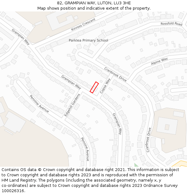 82, GRAMPIAN WAY, LUTON, LU3 3HE: Location map and indicative extent of plot