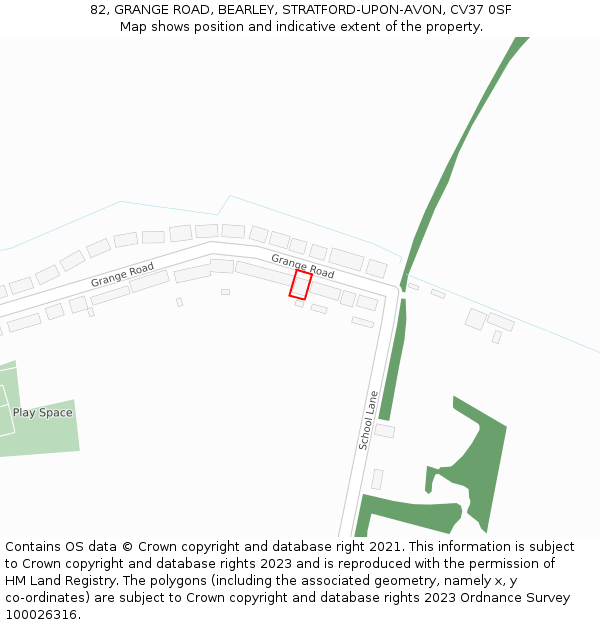 82, GRANGE ROAD, BEARLEY, STRATFORD-UPON-AVON, CV37 0SF: Location map and indicative extent of plot