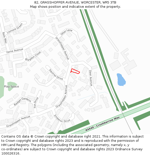 82, GRASSHOPPER AVENUE, WORCESTER, WR5 3TB: Location map and indicative extent of plot