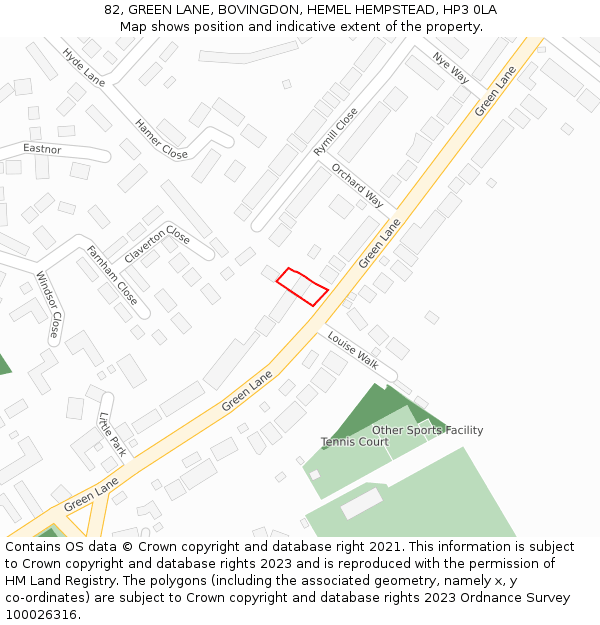 82, GREEN LANE, BOVINGDON, HEMEL HEMPSTEAD, HP3 0LA: Location map and indicative extent of plot