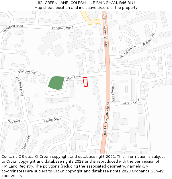 82, GREEN LANE, COLESHILL, BIRMINGHAM, B46 3LU: Location map and indicative extent of plot