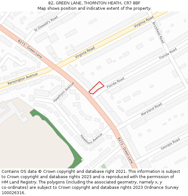 82, GREEN LANE, THORNTON HEATH, CR7 8BF: Location map and indicative extent of plot