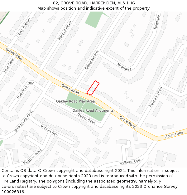 82, GROVE ROAD, HARPENDEN, AL5 1HG: Location map and indicative extent of plot